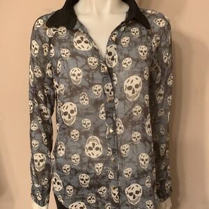 Love Culture Sheer Skulls Button Down Shirt